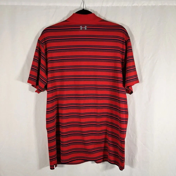 Under Armour Golf Polo Men's Large Red Striped Short Sleeve Collared Loose - Picture 6 of 9